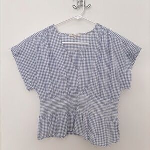 Madewell Ruched Gingham V-Neck Top